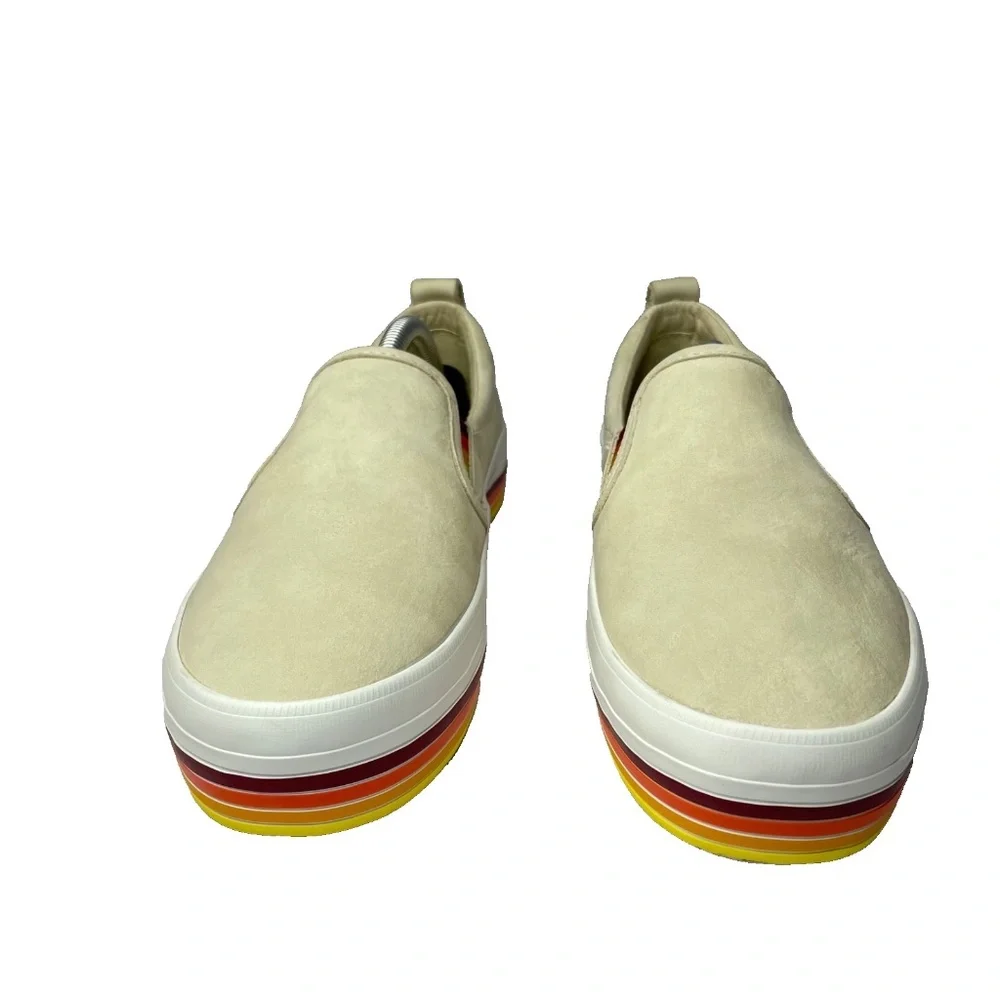Sperry Top Sider Boat Shoes Womens 7.5 Tan Rainbow Pride Slip On Leather Sneaker
